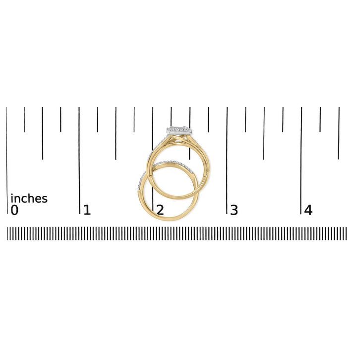 Conjunto nupcial con diamantes cuadrados talla princesa de 1/2 ct. p.t. en plata de ley bañada en oro amarillo de 14K, foto 7