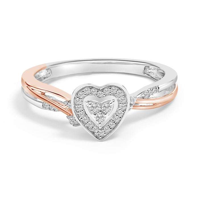 Anillo con motivo de corazón con diamantes de 1/10 ct. p.t. en plata de ley bañada en oro rosa de 14K, foto 1
