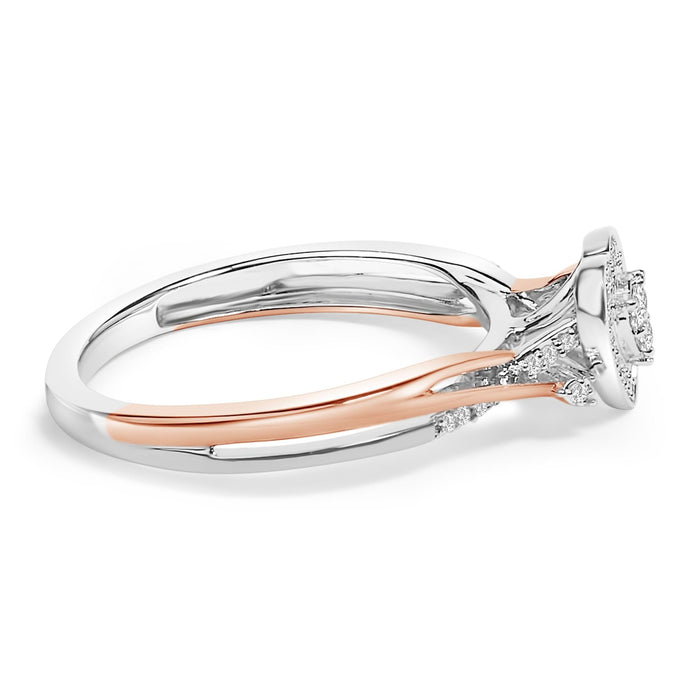 Anillo con motivo de corazón con diamantes de 1/10 ct. p.t. en plata de ley bañada en oro rosa de 14K, foto 2