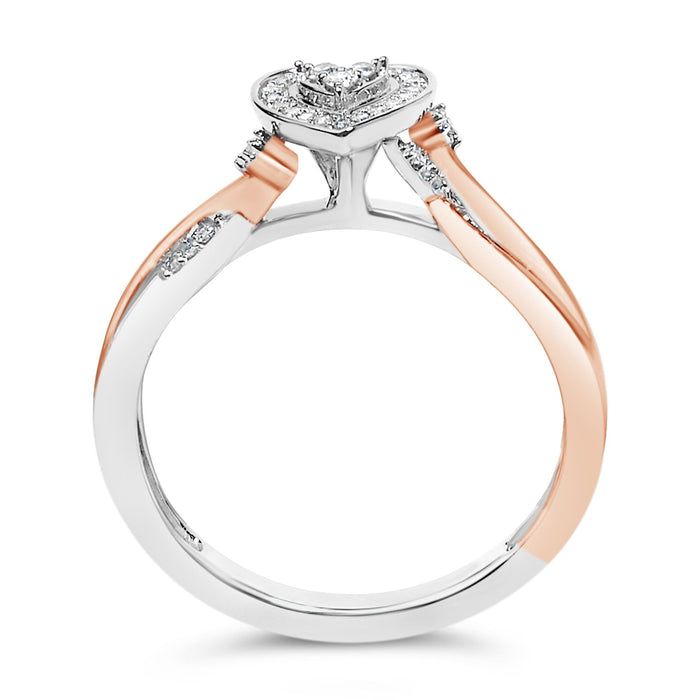 Anillo con motivo de corazón con diamantes de 1/10 ct. p.t. en plata de ley bañada en oro rosa de 14K, foto 6