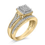 Conjunto nupcial de racimo cuadrado con diamantes de 1/2 ct. p.t. en plata de ley bañada en oro amarillo de 14K, foto 4