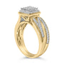 Conjunto nupcial de racimo cuadrado con diamantes de 1/2 ct. p.t. en plata de ley bañada en oro amarillo de 14K, foto 5