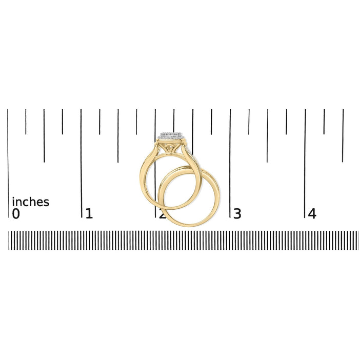 Conjunto nupcial de racimo cuadrado con diamantes de 1/2 ct. p.t. en plata de ley bañada en oro amarillo de 14K, foto 7