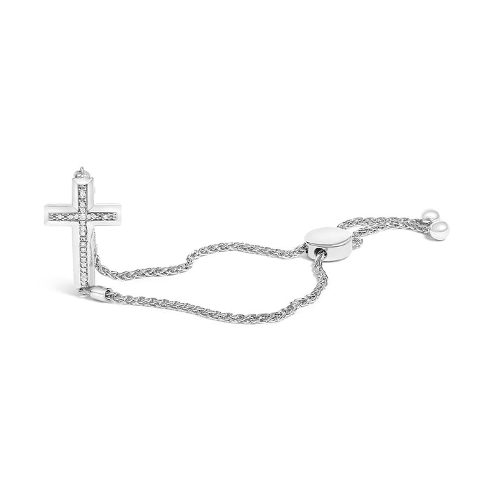 Pulsera bolo de cruz con detalle de diamante en plata de ley, foto 1