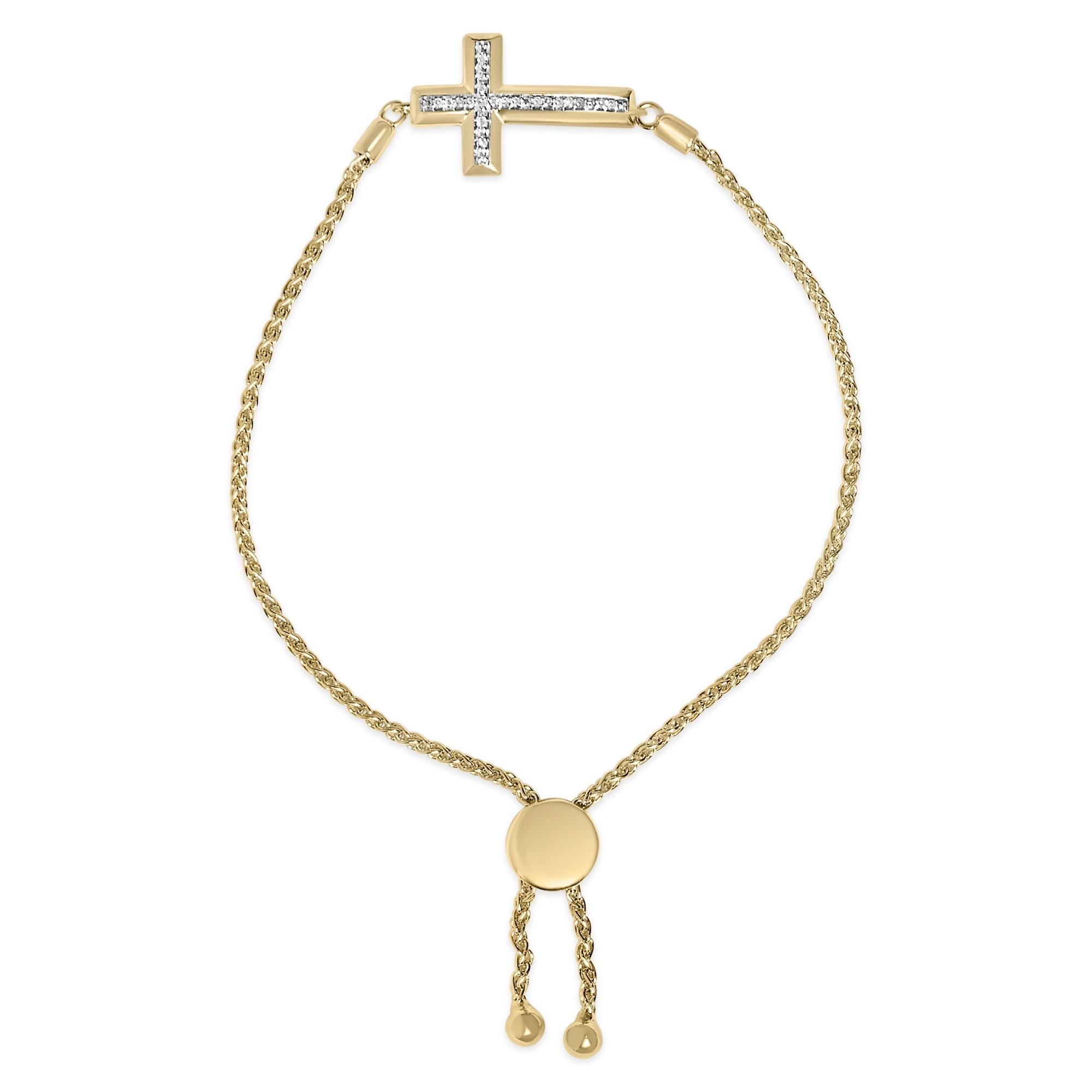 Diamond Accent Cross Lariat Bolo Bracelet in Gold Vermeil, photo 1