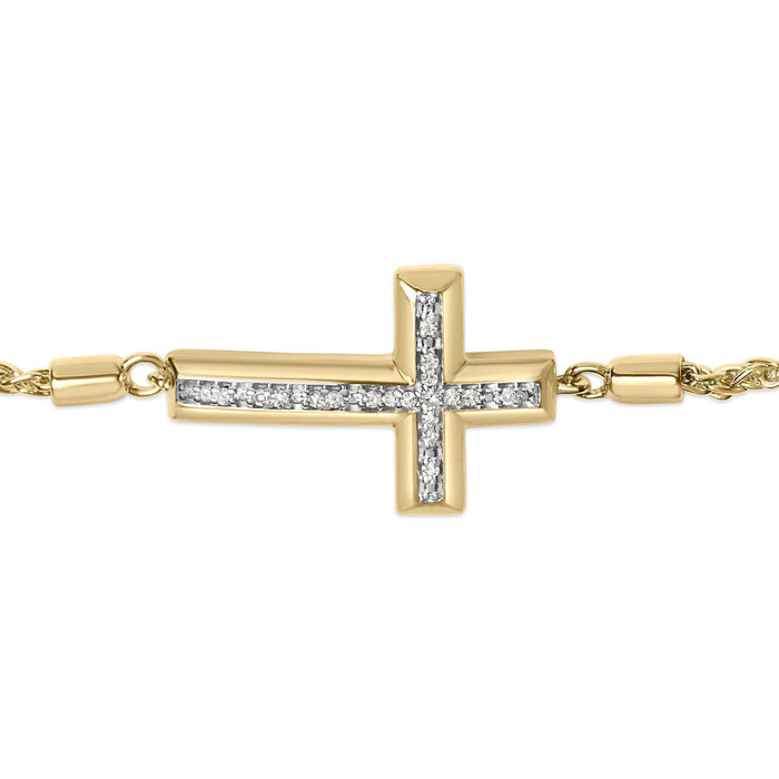 Diamond Accent Cross Lariat Bolo Bracelet in Gold Vermeil, photo 2
