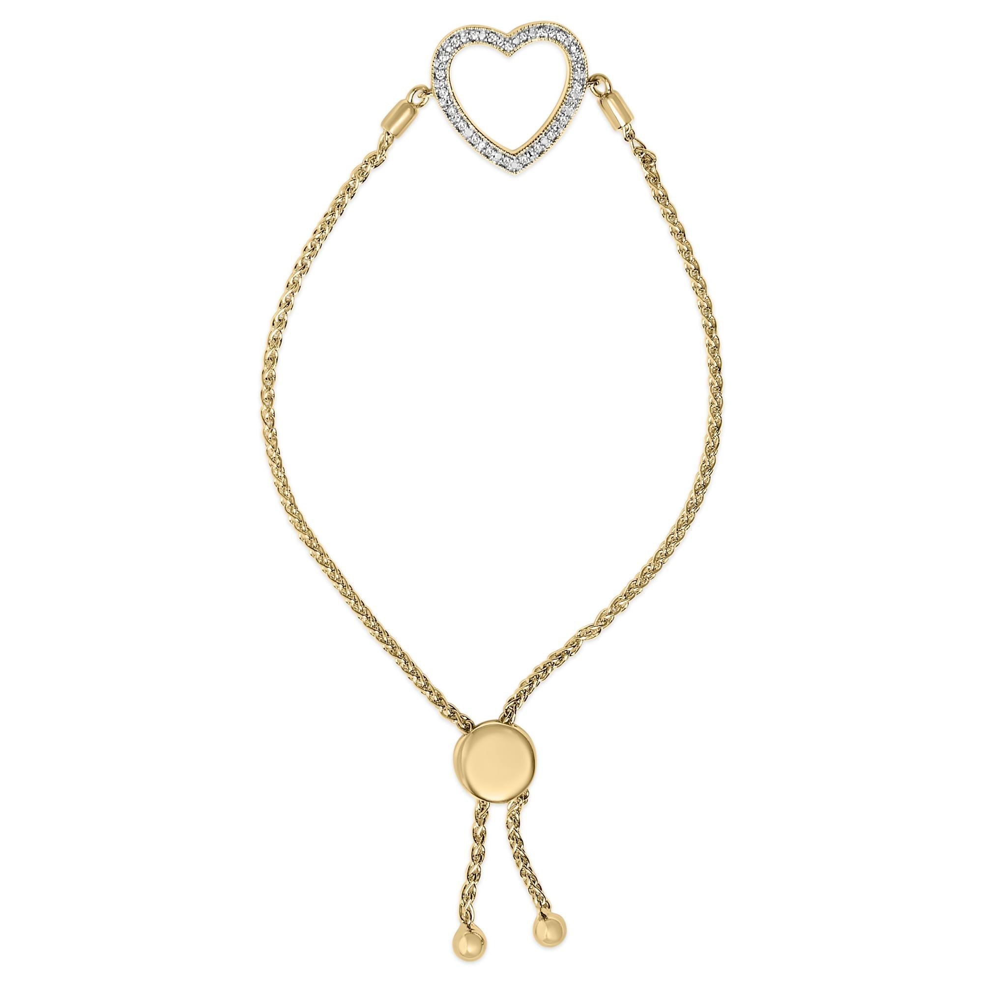 Diamond Accent Heart Lariat Bolo Bracelet in Gold Vermeil, photo 1
