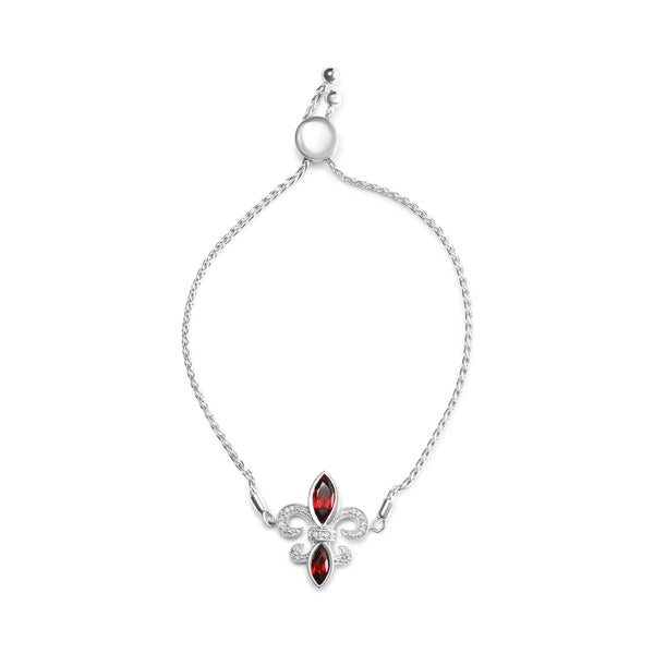 Pulsera bolo ajustable de lazo con flor de lis, granate marquesa y detalle de diamante en plata de ley, foto 2