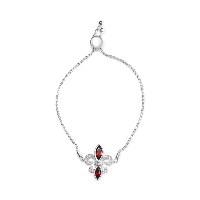Marquise Garnet and Diamond Accent Lariat Fleur De Lis Adjustable Bolo Bracelet in Sterling Silver, photo 2