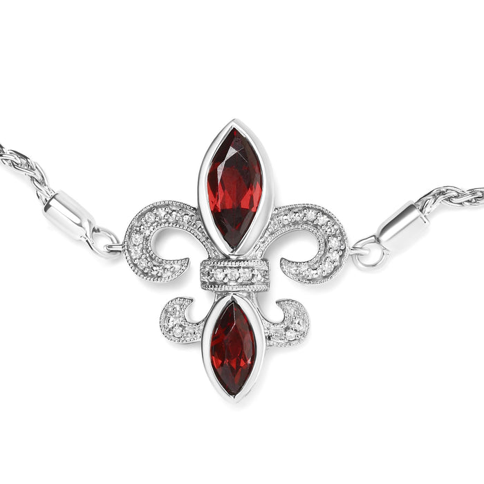 Marquise Garnet and Diamond Accent Lariat Fleur De Lis Adjustable Bolo Bracelet in Sterling Silver, photo 4
