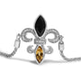 Marquise Black Onyx, Orange Citrine, and Diamond Accent Lariat Fleur De Lis Adjustable Bolo Bracelet in Sterling Silver, photo 2