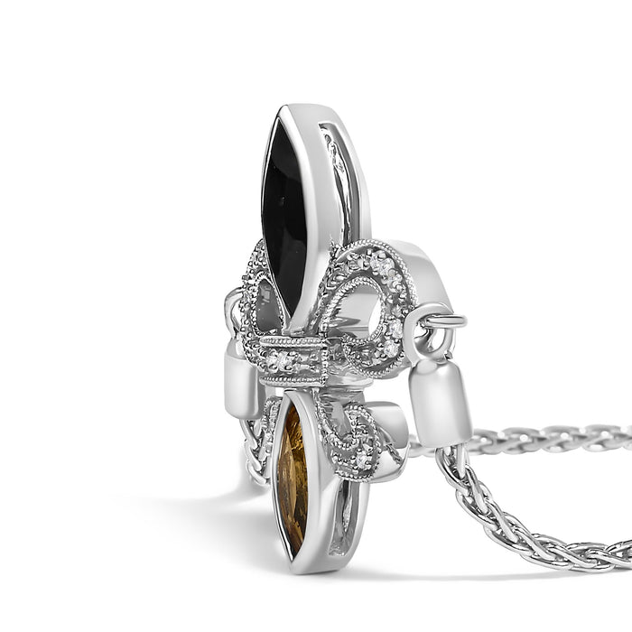 Marquise Black Onyx, Orange Citrine, and Diamond Accent Lariat Fleur De Lis Adjustable Bolo Bracelet in Sterling Silver, photo 4