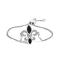 Pulsera bolo ajustable lariat de flor de lis con ónix negro talla marquesa y detalle de diamante en plata de ley, foto 1