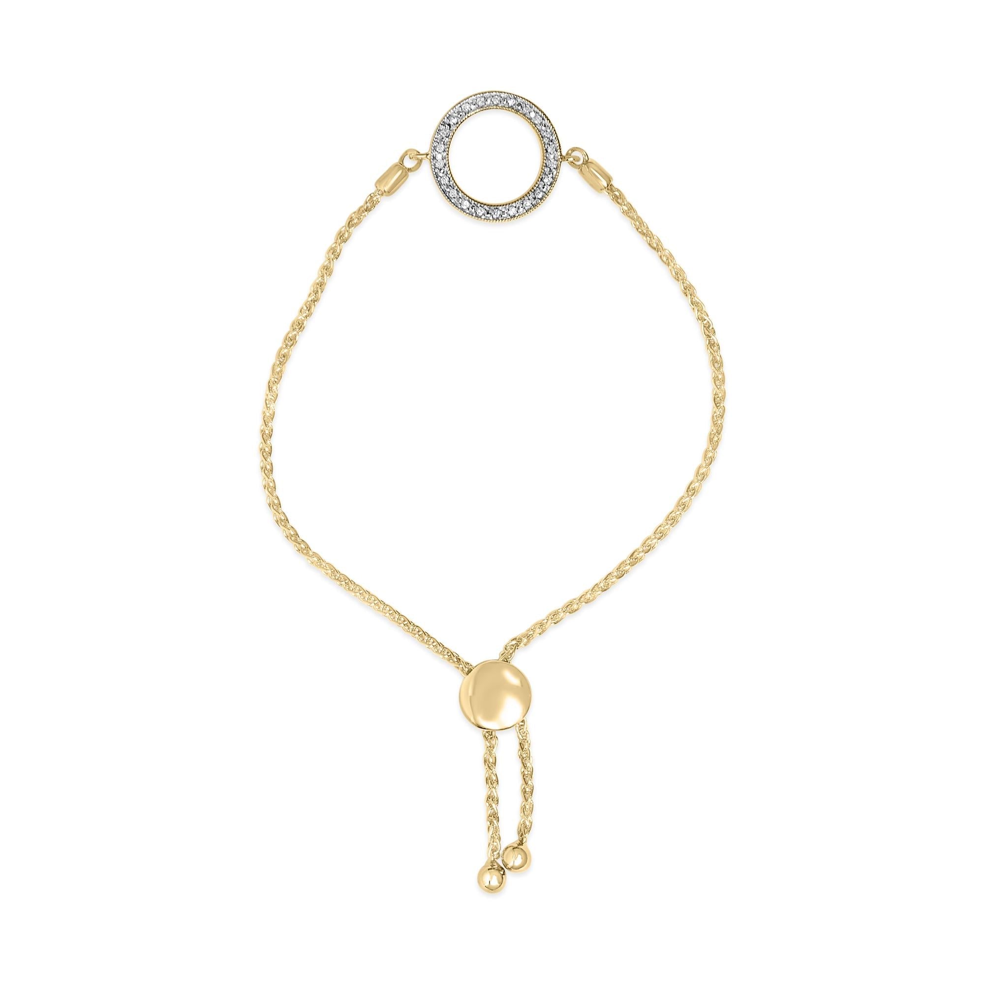 Pulsera bolo de lazo con círculo y detalle de diamante en vermeil de oro, foto 1