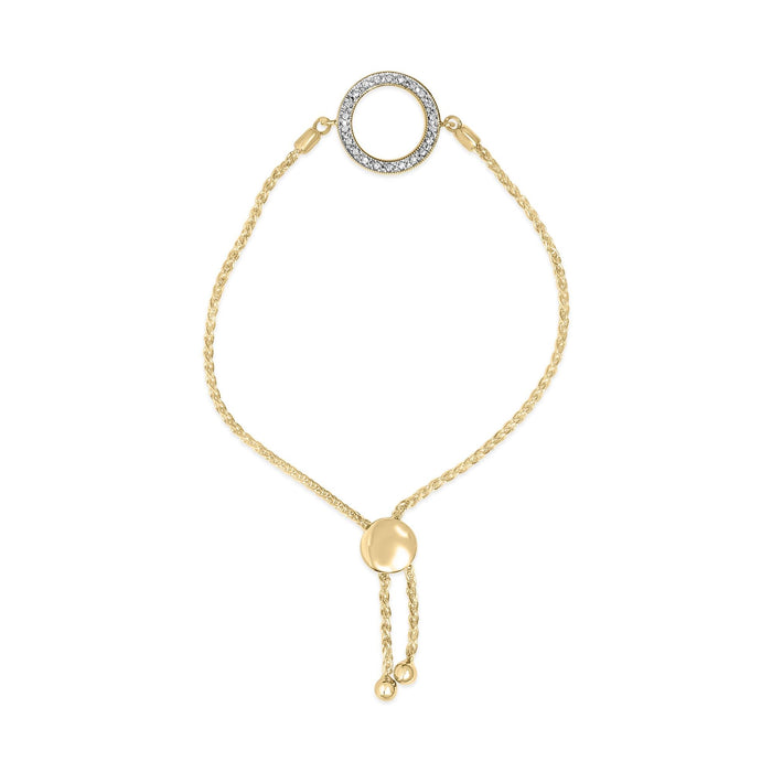 Pulsera bolo de lazo con círculo y detalle de diamante en vermeil de oro, foto 1