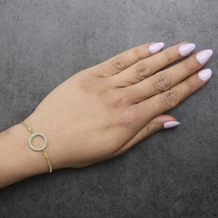Pulsera bolo de lazo con círculo y detalle de diamante en vermeil de oro, foto 3