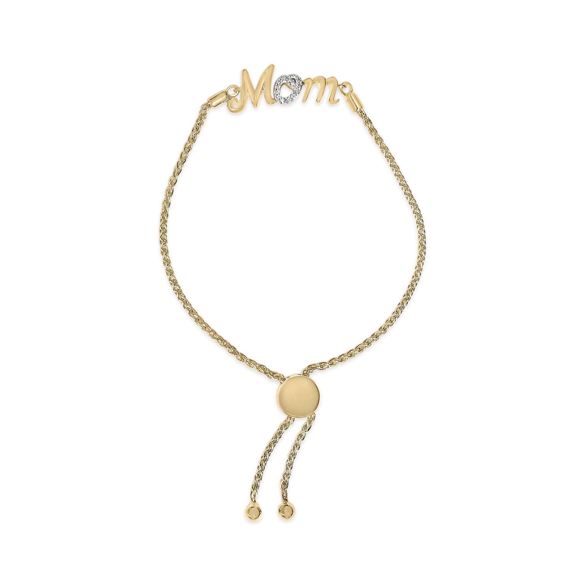 Diamond Accent Mom Lariat Bolo Bracelet in Gold Vermeil, photo 1