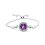 Pulsera bolo ajustable de lazo con amatista de talla cojín de 10 mm y detalle de diamante en plata de ley, foto 1