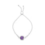 Pulsera bolo ajustable de lazo con amatista de talla cojín de 10 mm y detalle de diamante en plata de ley, foto 2