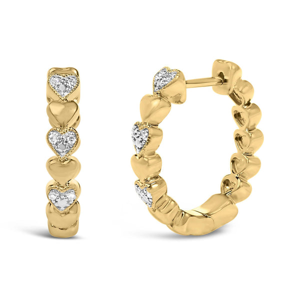 Diamond Accent Mini Heart Hoop Earrings in Gold Vermeil, photo 2