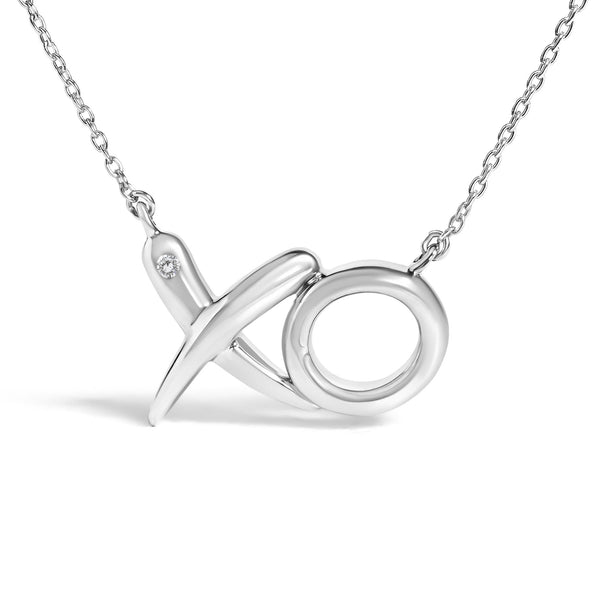 Diamond Accent XO Pendant Necklace in Sterling Silver, photo 2