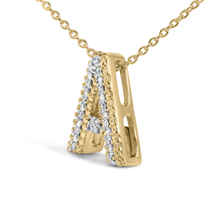 Diamond Accent A-Z Initial Bubble Pendant Necklace in Yellow Gold Vermeil