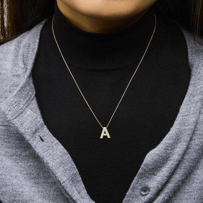 Diamond Accent A-Z Initial Bubble Pendant Necklace in Yellow Gold Vermeil