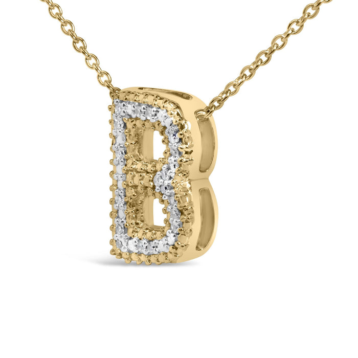 Diamond Accent A-Z Initial Bubble Pendant Necklace in Yellow Gold Vermeil