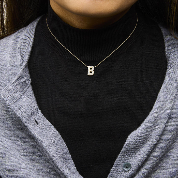 Diamond Accent A-Z Initial Bubble Pendant Necklace in Yellow Gold Vermeil