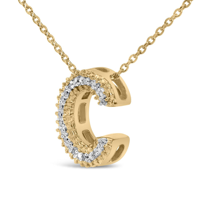 Diamond Accent A-Z Initial Bubble Pendant Necklace in Yellow Gold Vermeil