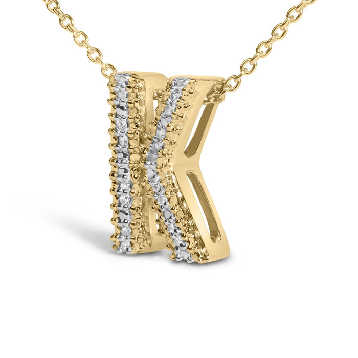 Diamond Accent A-Z Initial Bubble Pendant Necklace in Yellow Gold Vermeil