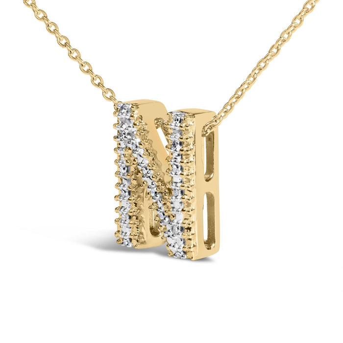 Diamond Accent A-Z Initial Bubble Pendant Necklace in Yellow Gold Vermeil
