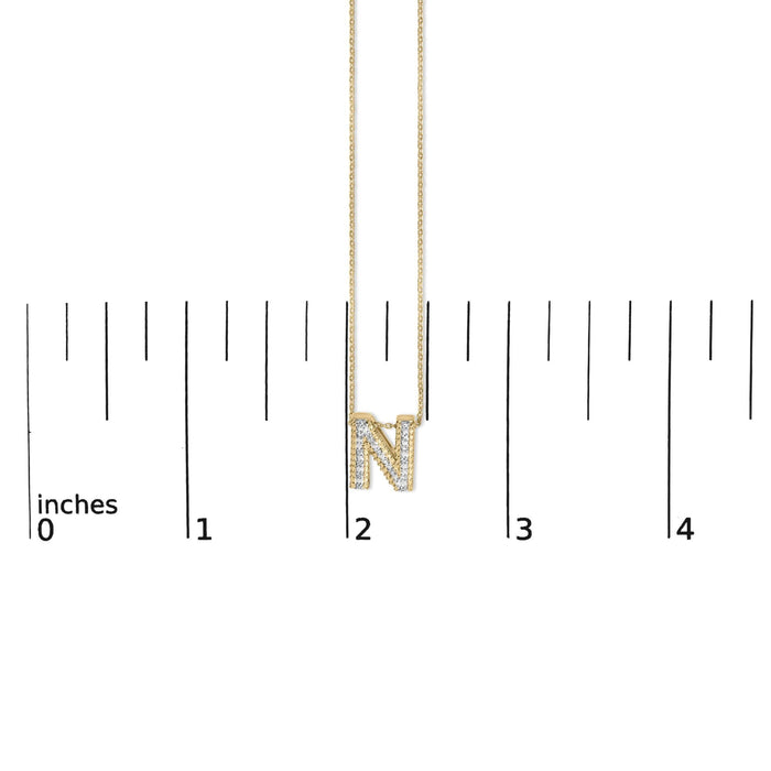 Diamond Accent A-Z Initial Bubble Pendant Necklace in Yellow Gold Vermeil