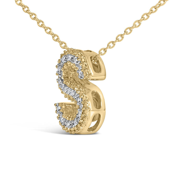 Diamond Accent A-Z Initial Bubble Pendant Necklace in Yellow Gold Vermeil