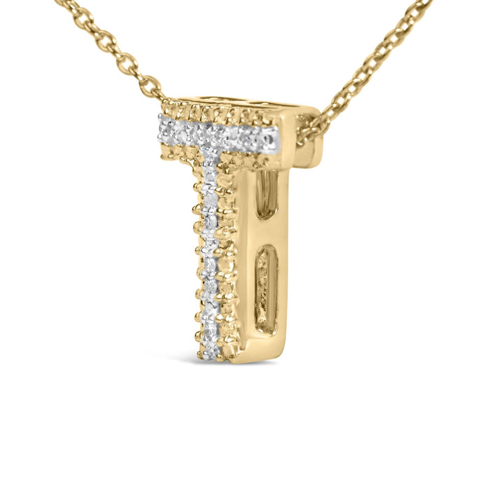 Diamond Accent A-Z Initial Bubble Pendant Necklace in Yellow Gold Vermeil