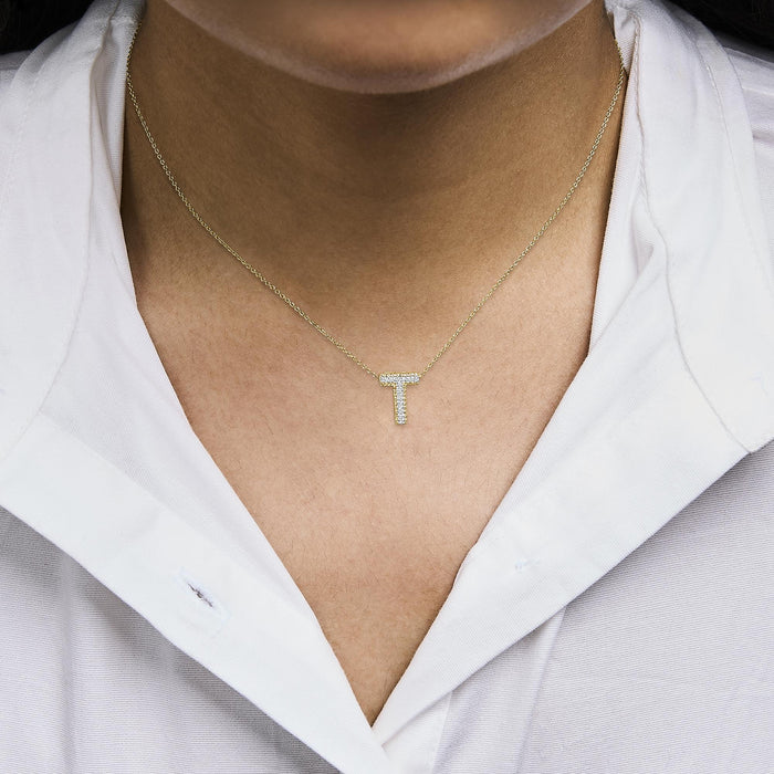 Diamond Accent A-Z Initial Bubble Pendant Necklace in Yellow Gold Vermeil