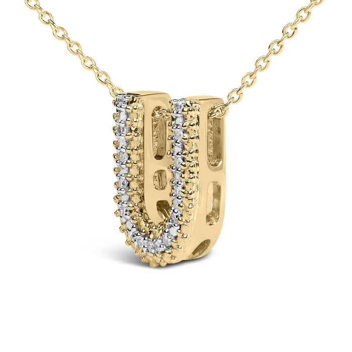Diamond Accent A-Z Initial Bubble Pendant Necklace in Yellow Gold Vermeil
