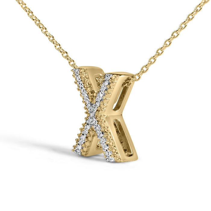 Diamond Accent A-Z Initial Bubble Pendant Necklace in Yellow Gold Vermeil