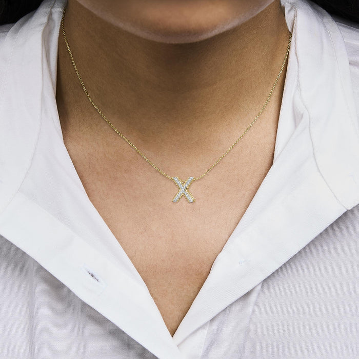 Diamond Accent A-Z Initial Bubble Pendant Necklace in Yellow Gold Vermeil