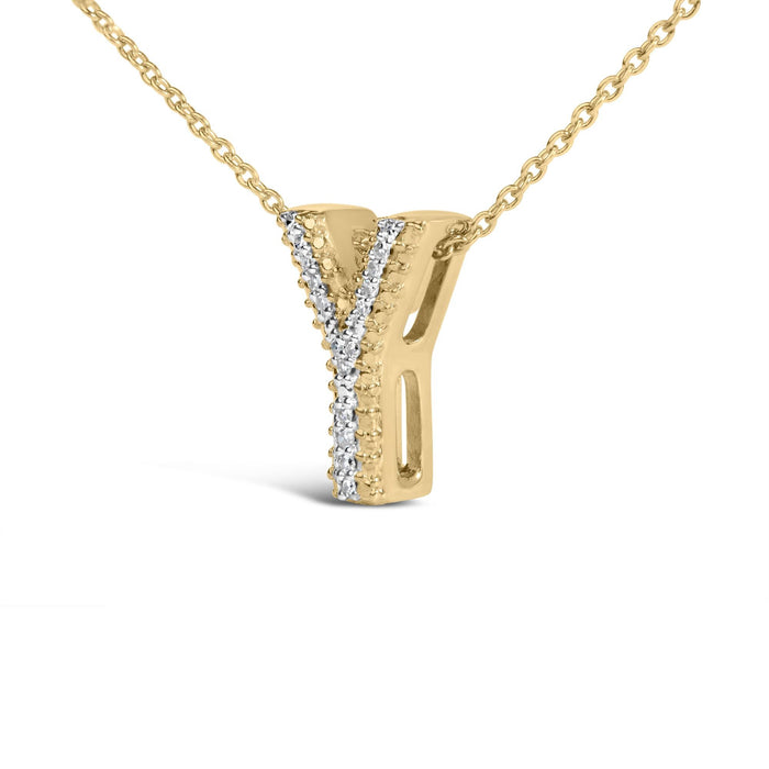 Diamond Accent A-Z Initial Bubble Pendant Necklace in Yellow Gold Vermeil
