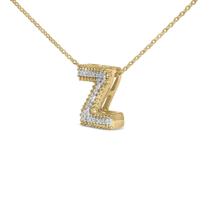 Diamond Accent A-Z Initial Bubble Pendant Necklace in Yellow Gold Vermeil
