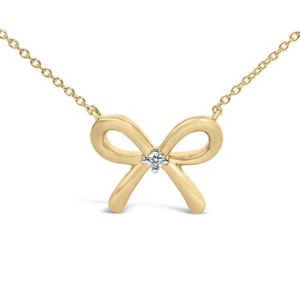 Diamond Accent Bow Tie Pendant Necklace in Gold Vermeil, photo 2