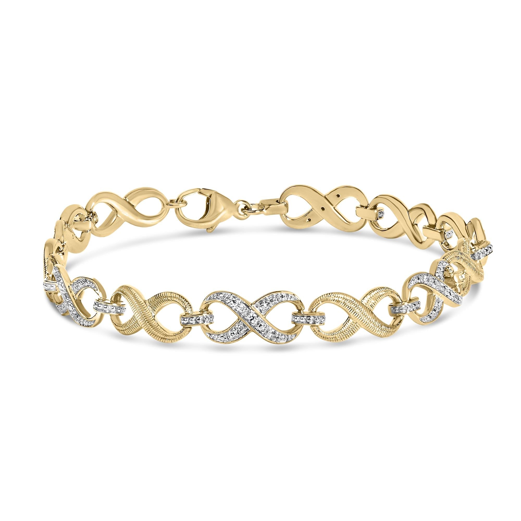 Pulsera de eslabones de infinito con diamantes de 1/10 ct. p.t. en vermeil de oro, foto 1