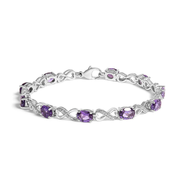 Oval Purple Amethyst and Diamond Infinity Link Bracelet in Sterling Silver, photo 1