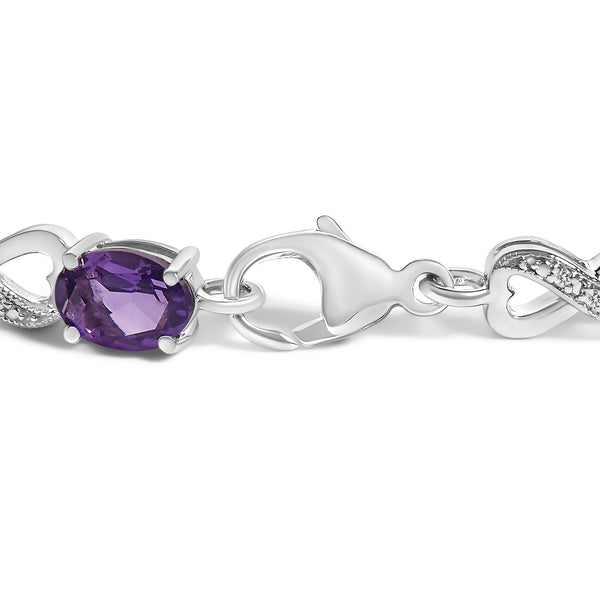 Oval Purple Amethyst and Diamond Infinity Link Bracelet in Sterling Silver, photo 2