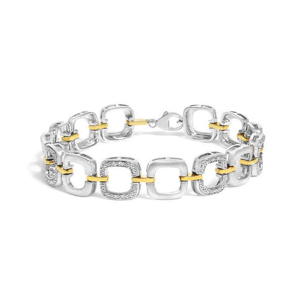 Diamond Accent Open Box Link Bracelet in Two-Tone Sterling Silver, photo 1