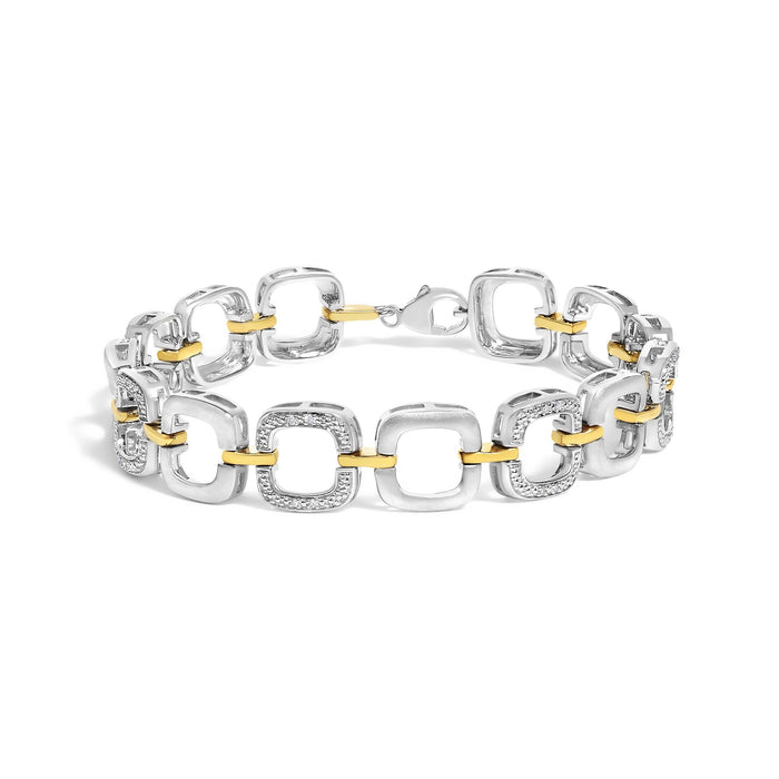 Diamond Accent Open Box Link Bracelet in Two-Tone Sterling Silver, photo 1