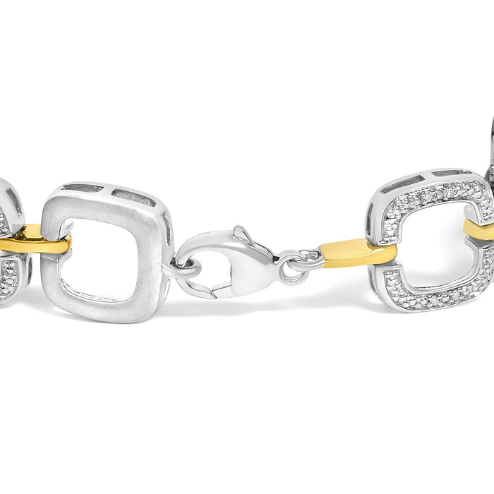 Diamond Accent Open Box Link Bracelet in Two-Tone Sterling Silver, photo 2