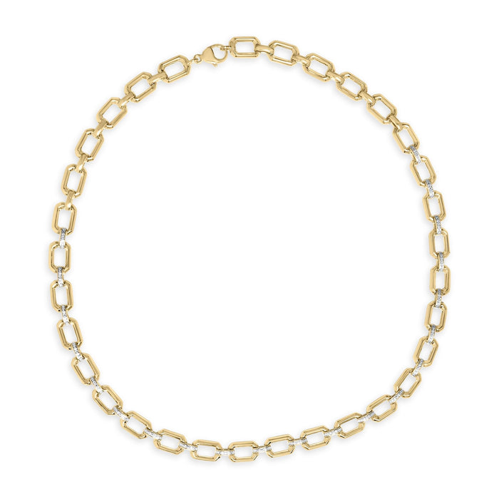 Collar de eslabones octagonales gruesos con diamantes de 1/4 ct. p.t. en vermeil de oro, foto 5