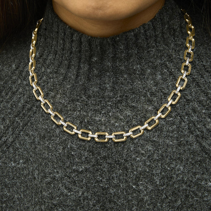 Collar de eslabones octagonales gruesos con diamantes de 1/4 ct. p.t. en vermeil de oro, foto 3